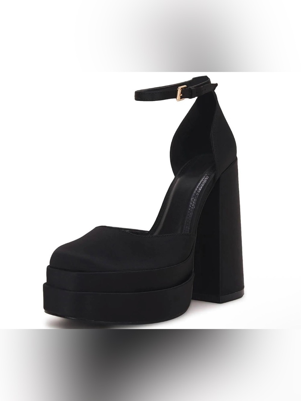 14S New Black Platform Ankle-Strap Women's Heels